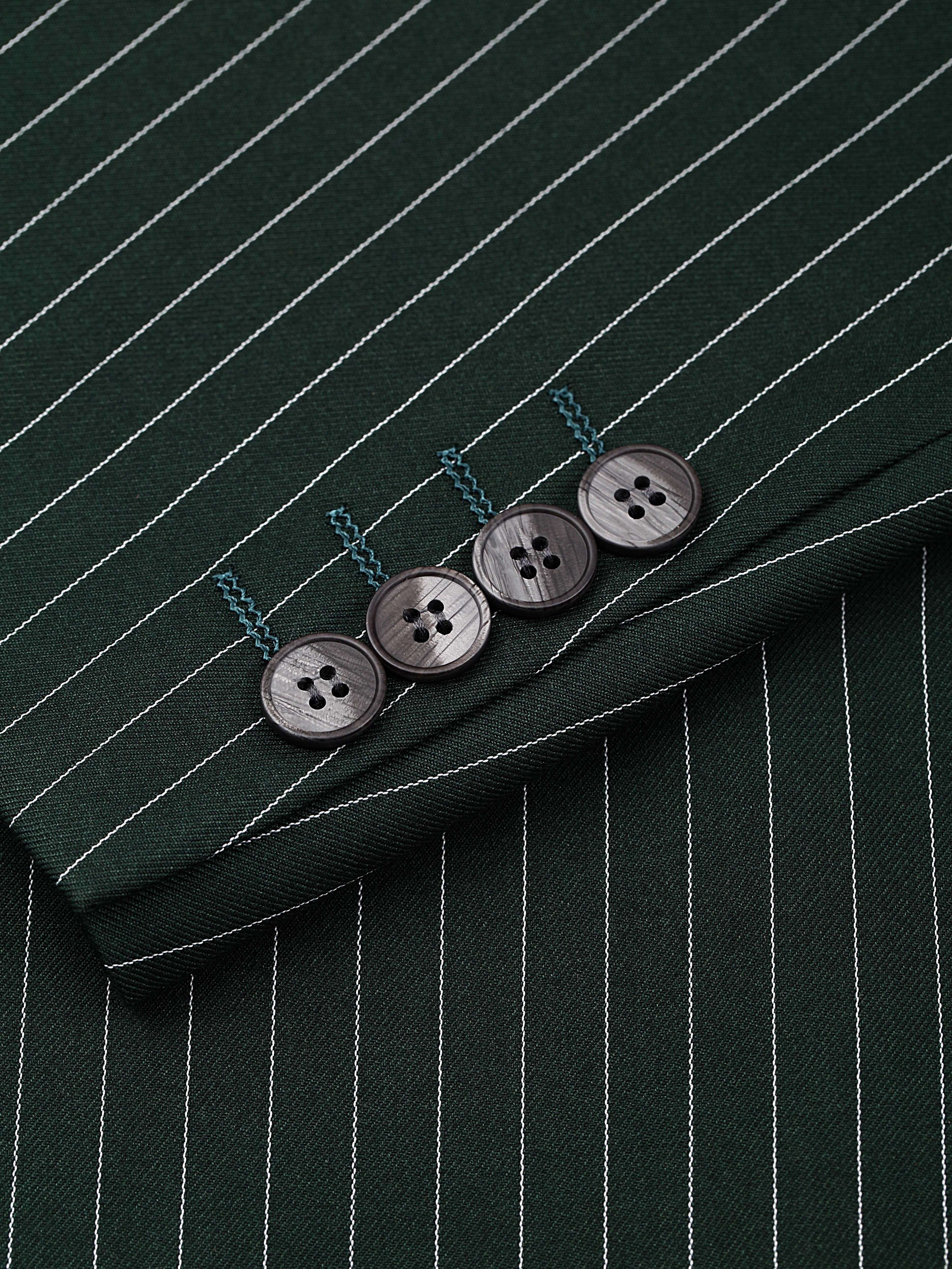 Plus Size Striped Double-Breasted Blazer and Pants Set in Gunmetal Gray for Business and Formal Wear