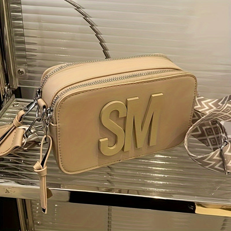 Women's Quilted Monogram Camera Bag in Black Beige Pink Khaki with Zipper Closure