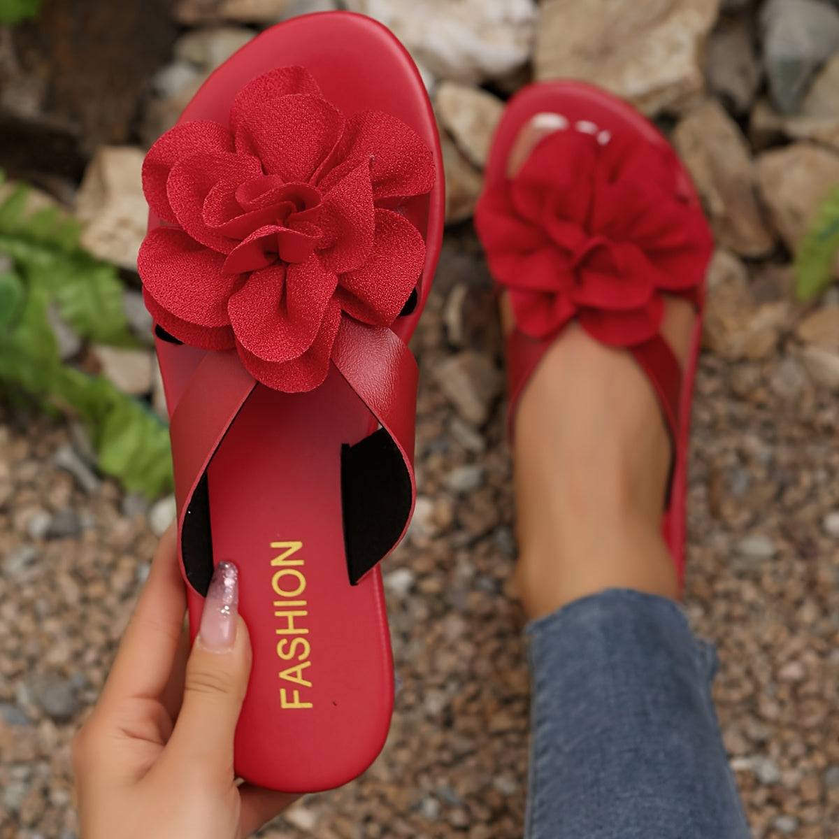 Women's Floral Flat Sandals Open-Toe Slip-On All-Season Comfort