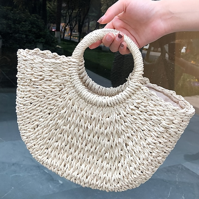 Women's Straw Crescent Bag Vintage Woven Shoulder Bag Beige Khaki