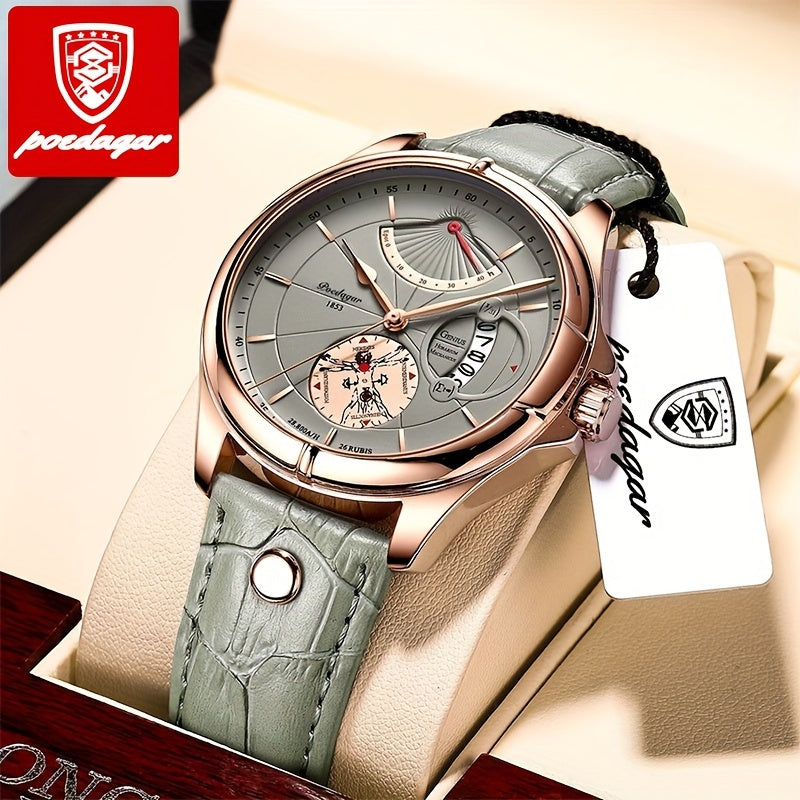 Casual Luminous Quartz Watch for Men and Women Waterproof with Calendar and PU Leather Strap