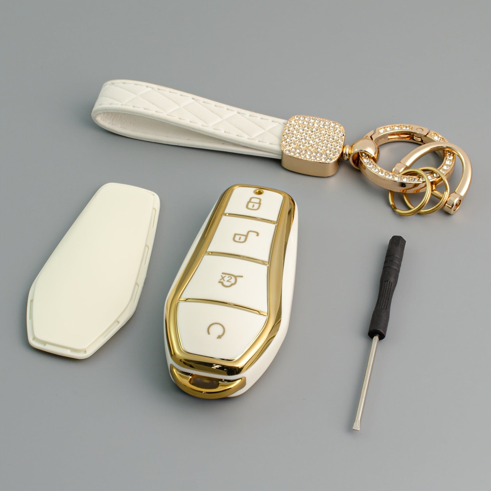 Elegant TPU Key Fob Cover with Crystal Keychain for EV Remote Control