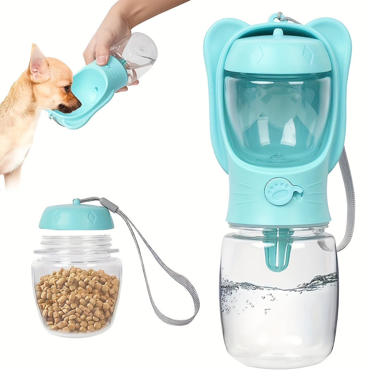 Portable Pet Water Bottle with Food Container for Walking Hiking Travel