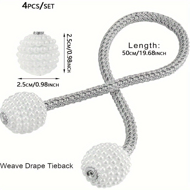 Set of 4 Vintage Magnetic Curtain Clips No-Punch Pearlized Holdbacks for Windows