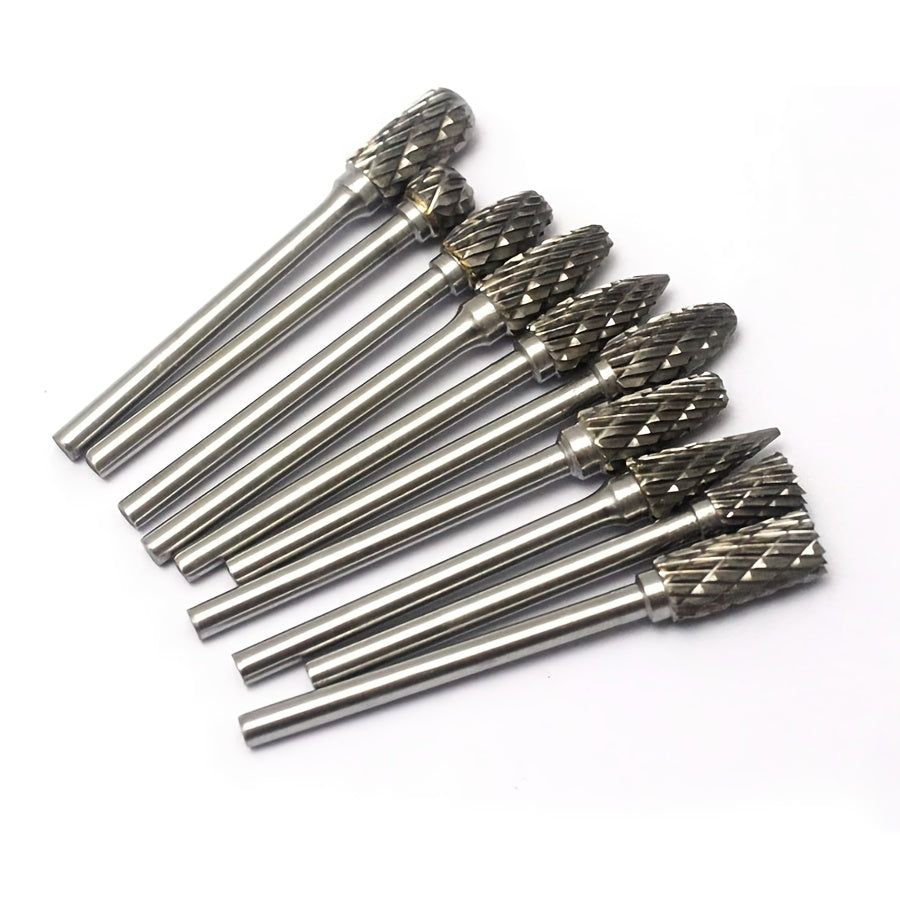 10-Piece Tungsten Carbide Burr Set for Rotary Tools Metal Wood Stone Gemstone
