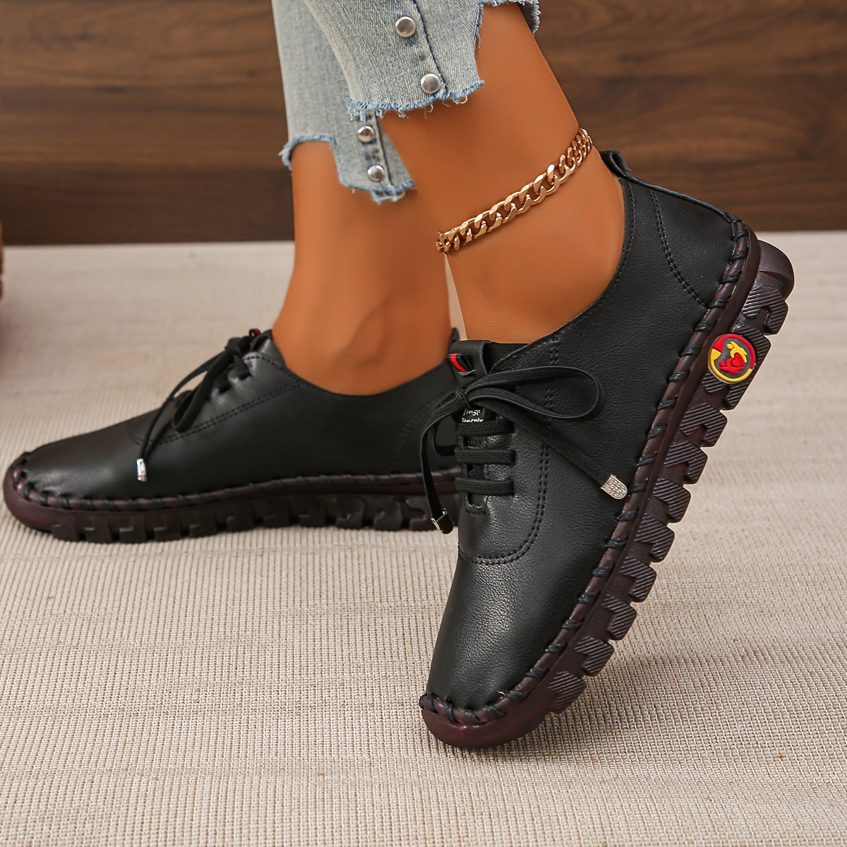 Women's Solid Color Casual Lace-Up Sneakers, Comfortable Low Top Oxfords