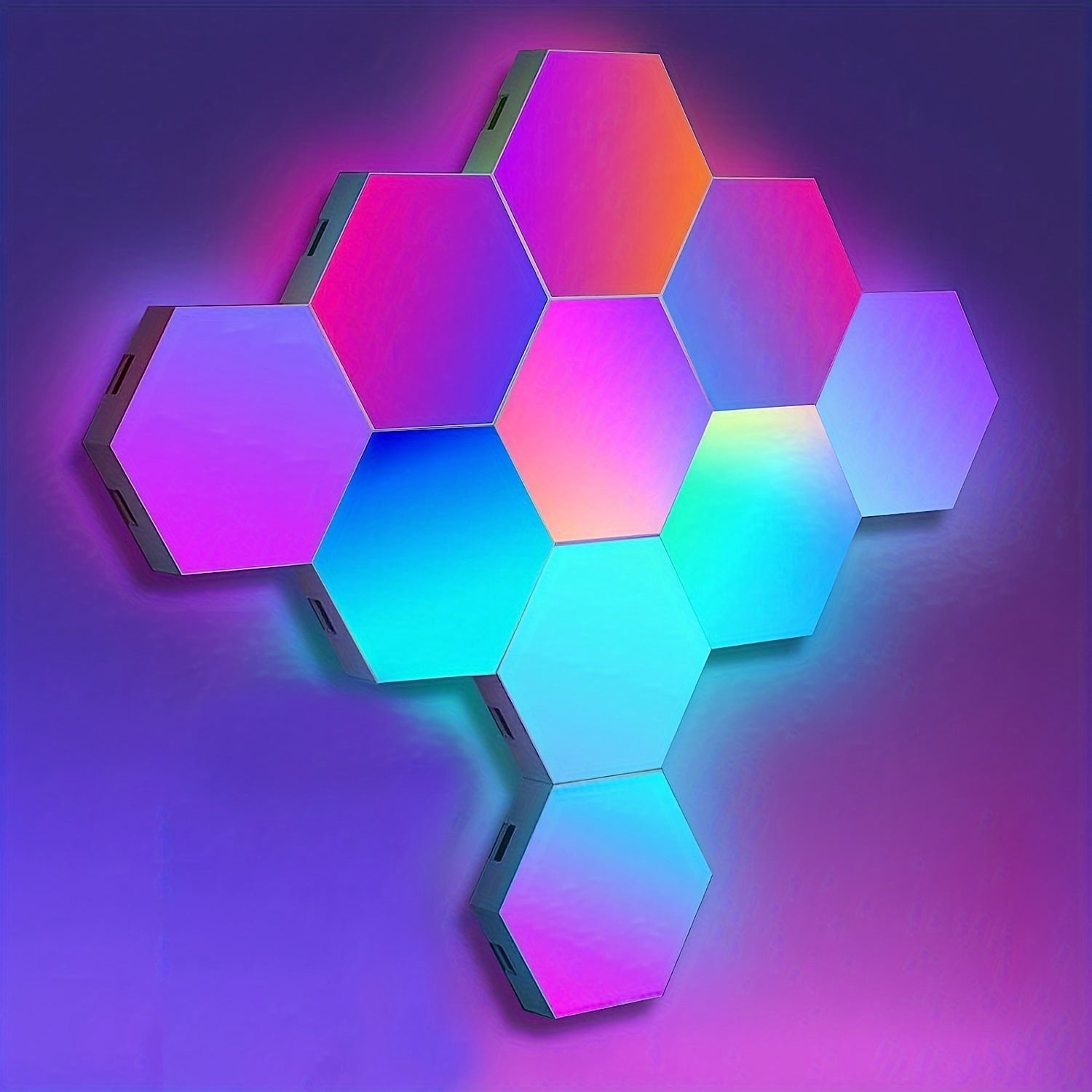 RGB Hexagon LED Wall Lights Set of 10 Modular Panels for DIY Geometry Splicing and Music Sync