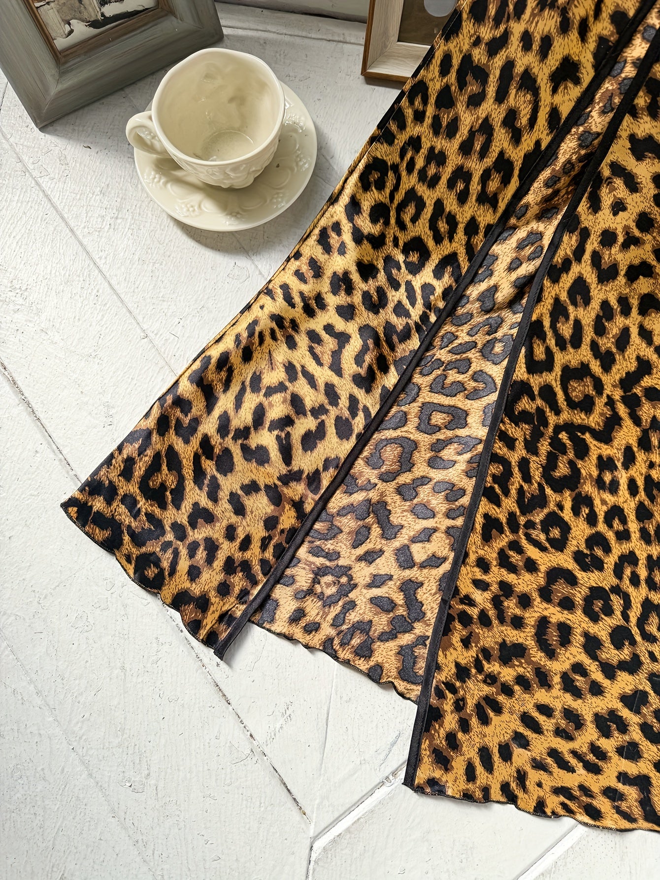 Leopard Print Cowl Neck Nightgown for Women Brown Black Polyester All-Season Sleepwear