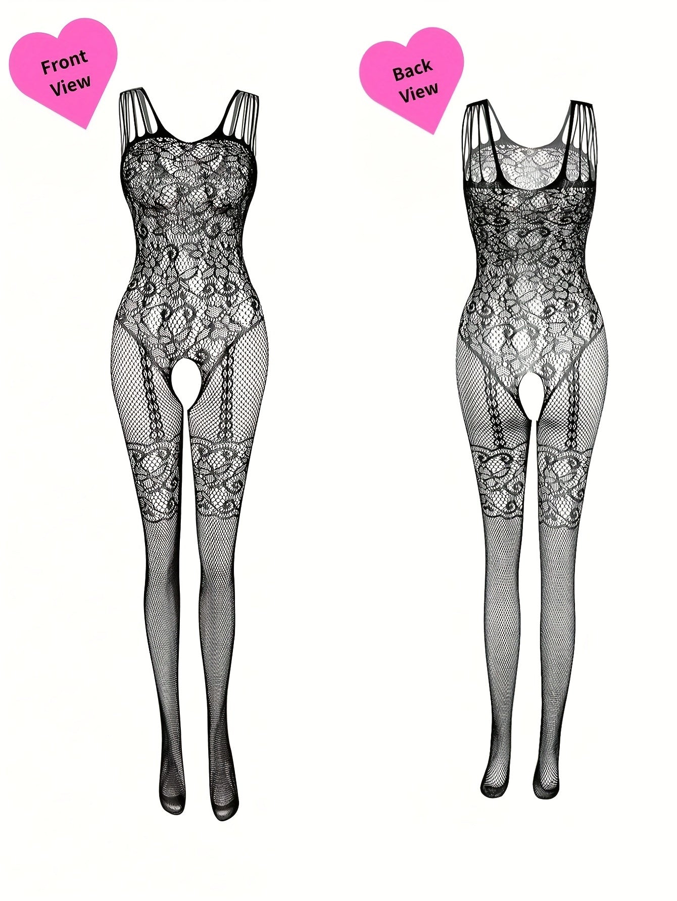 Women's Black Fishnet Lingerie Set Bodysuit with Open Crotch for Date Nights and Parties