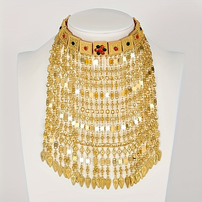 Ayollar uchun antik misdan yasalgan tassel taqinchoq, oltin choker, festival, to'y zargarlik buyumlari