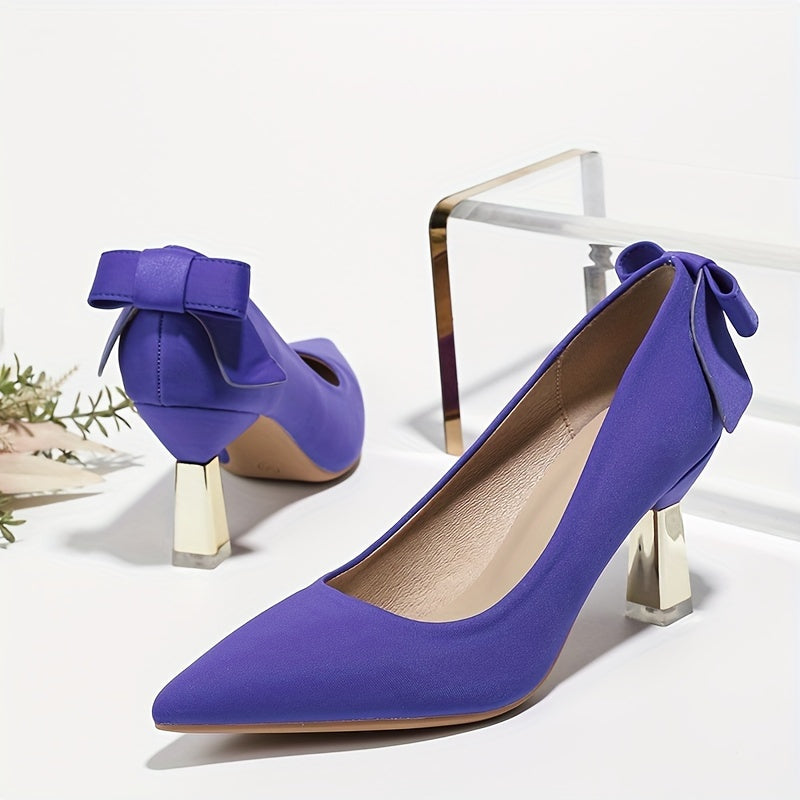Women's Pointed Toe Chunky High Heel Pumps with Bow All-Season Dress Shoes