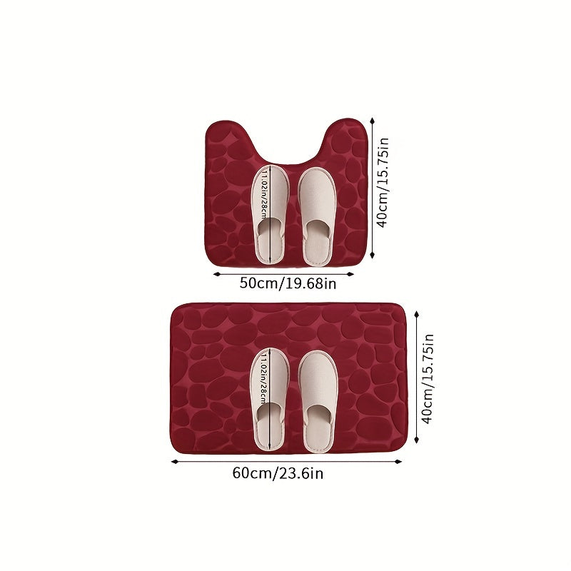 Absorbent Non-Slip Bath Mat Set with Pebbles Design for Bathroom Decor