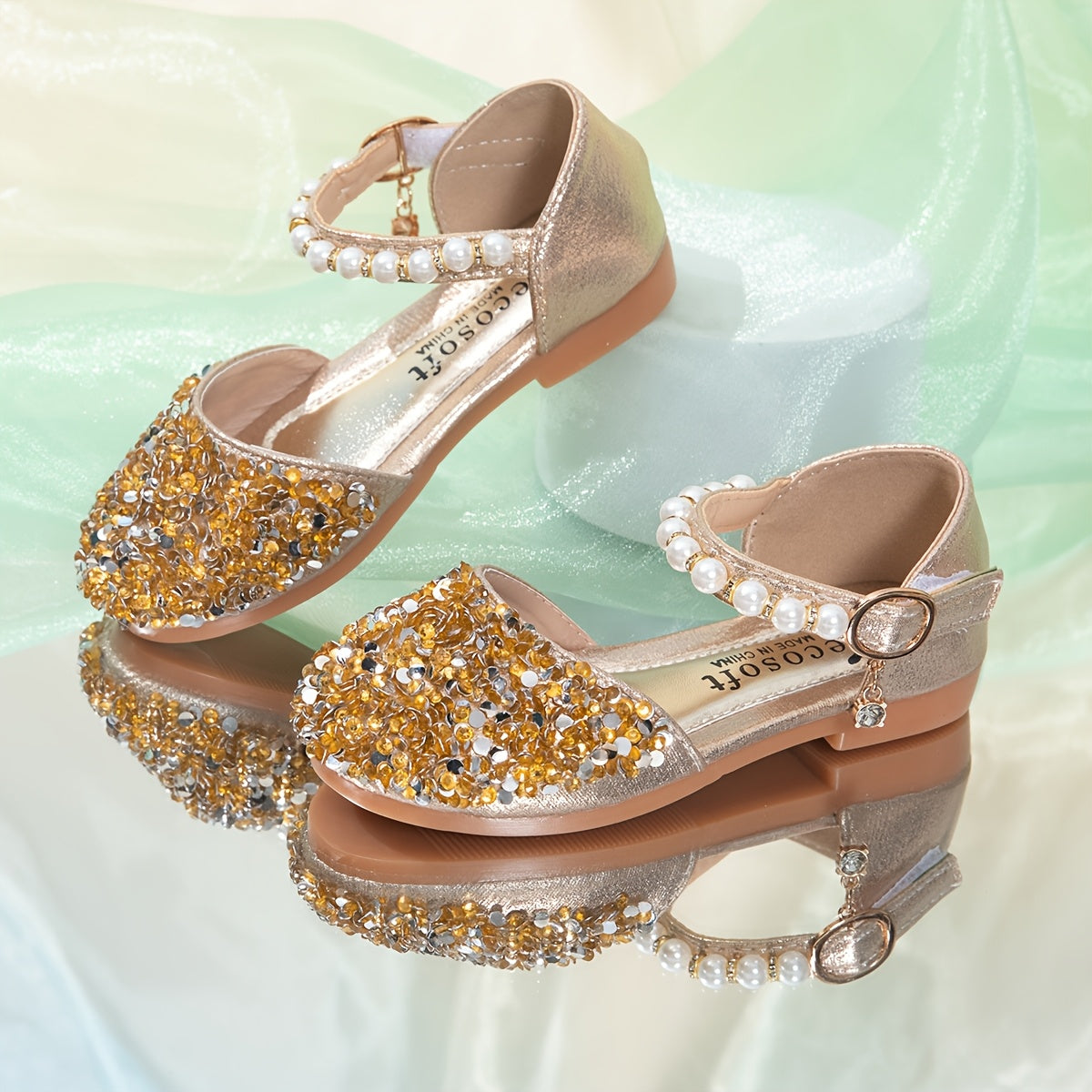 Girls Flat Sandals Glitter Pearl Breathable Lightweight Casual Party Vacation Outdoor