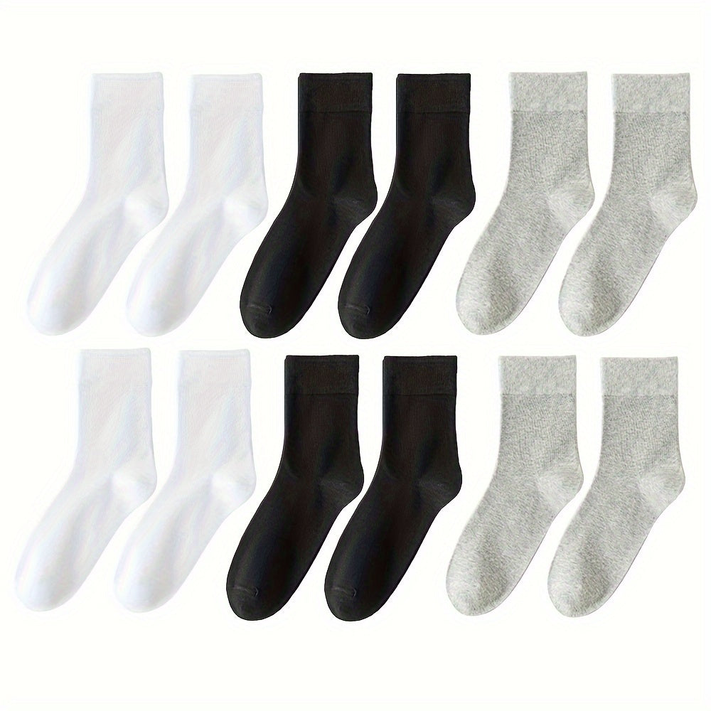 Unisex Cotton Crew Socks 6 Pairs Breathable Sweat-Absorbing Comfortable