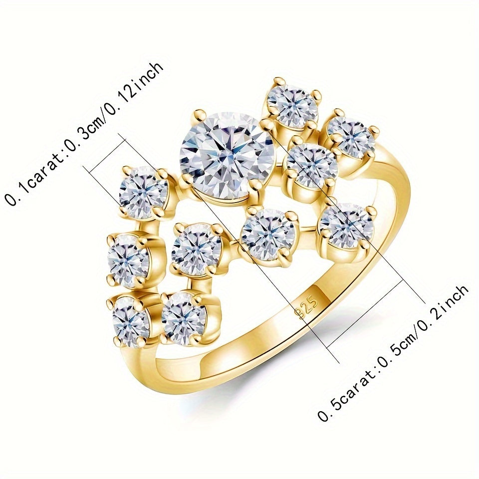 Sterling Silver Moissanite Ring 1.5 Carat Vintage Gold Plated Unisex Jewelry