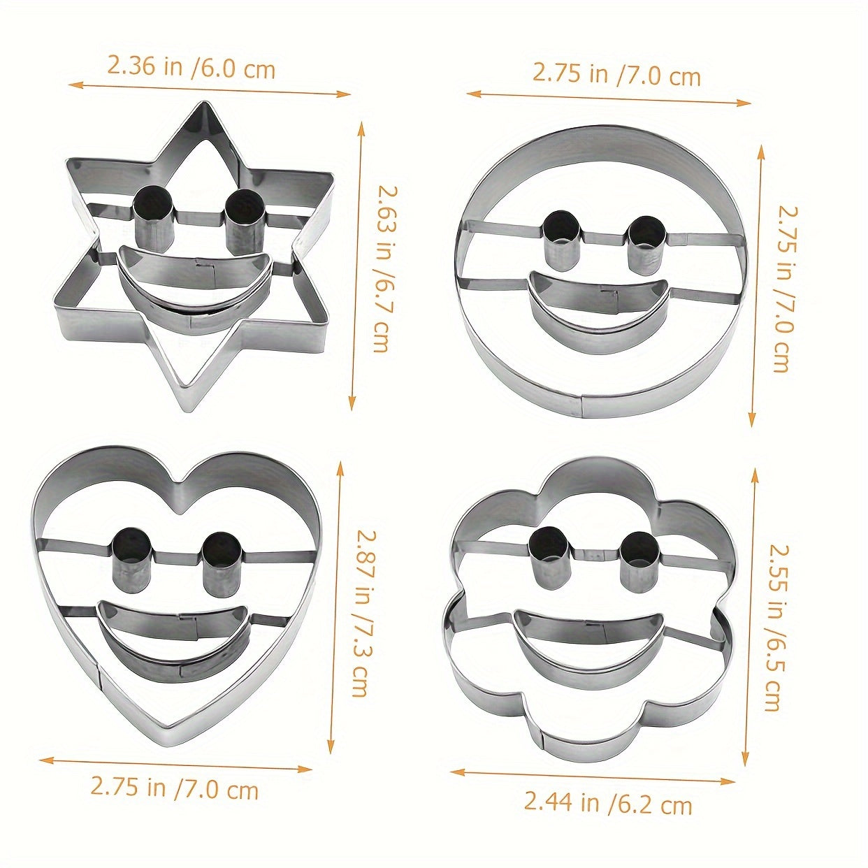 Set of 4 Stainless Steel Smiling Face Cookie Cutters for Baking Pastries and Biscuits