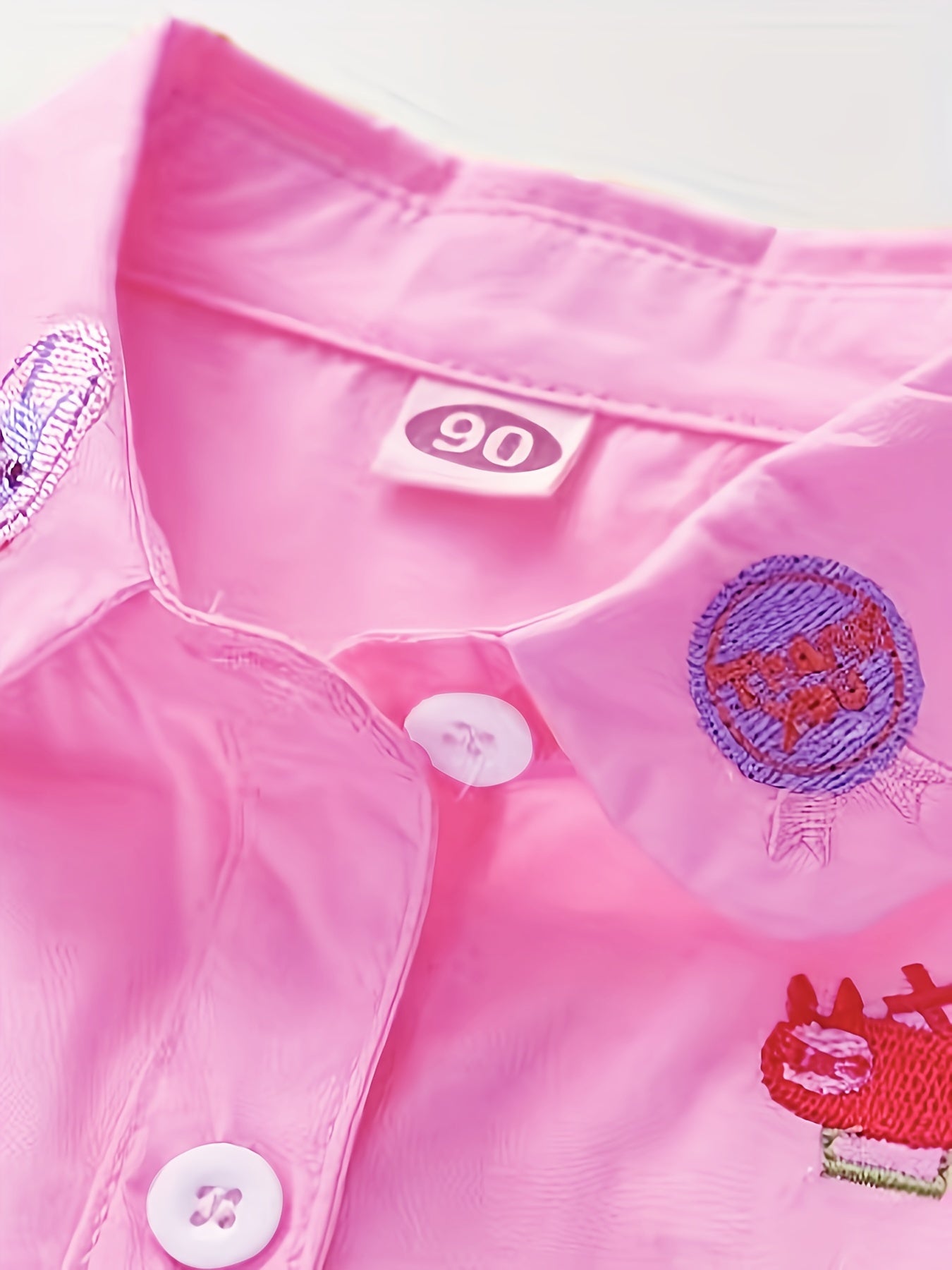 Girls Cotton Shirt with Embroidery, Long Sleeves, Ruffled Cuffs, Spring Fall Casual