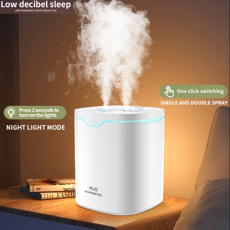 Large Capacity Double Spray Humidifier 2000ml USB Timer Bedroom Office