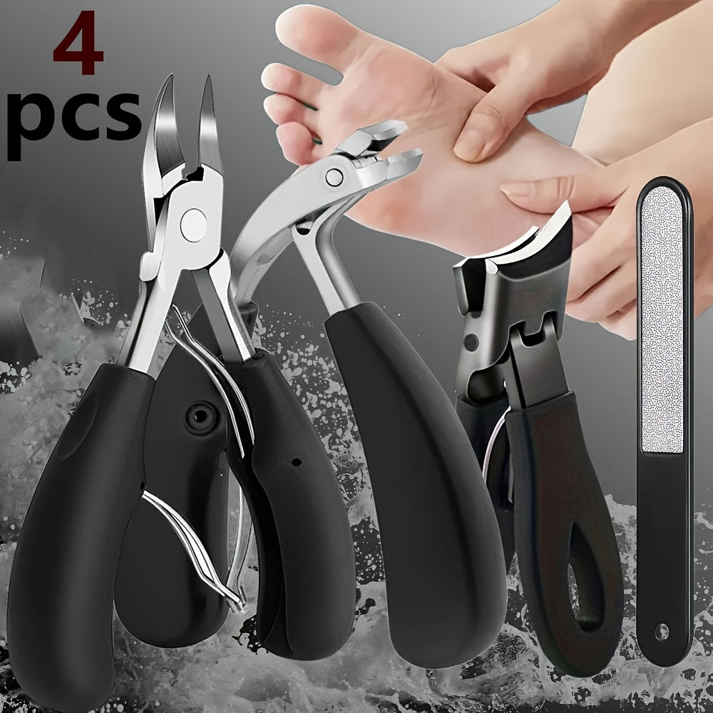 4-Piece Heavy-Duty Toenail Clippers Set for Elderly Men Professionals Stainless Steel Curved