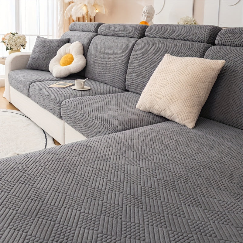 Чехол на диван из полярного флиса с жаккардовым узором и эластичной лентой подходит для секционного кресла, дивана-кровати, 3-местного и 4-местного, включает чехлы на подлокотники