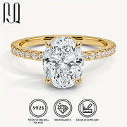 Oval Moissanite Engagement Ring 3ct Center Stone Sterling Silver 18K Gold Plated