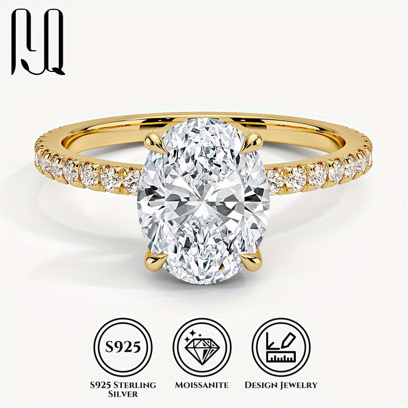 Oval Moissanite Engagement Ring 3ct Center Stone Sterling Silver 18K Gold Plated