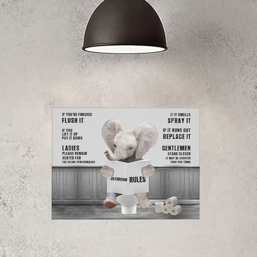 Funny Elephant Bathroom Wall Art Canvas Painting Black and White Toilet Decor Farmhouse Frame Artwork for Bedroom Kitchen Living Room