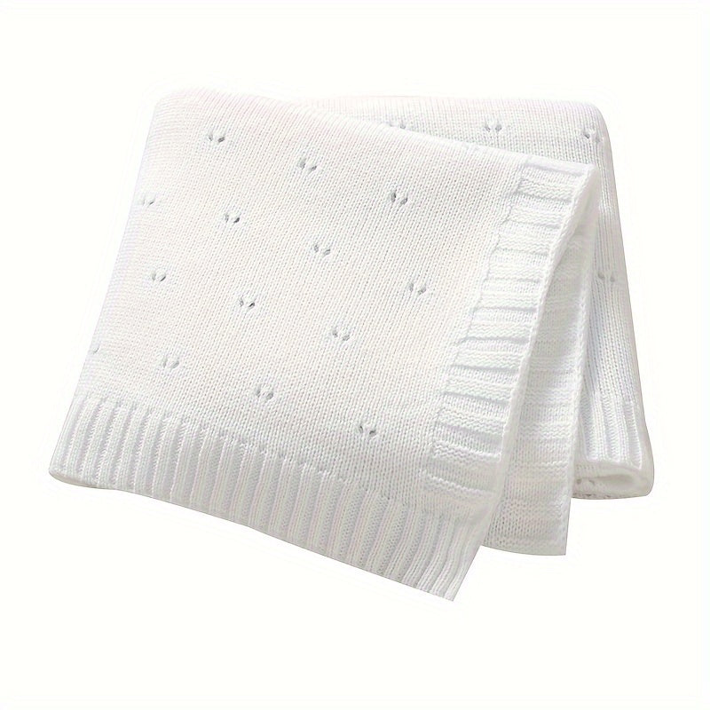 Unisex Breathable Knit Fabric Geometric Pattern Blanket for Home and Travel in White Grey Pink Blue