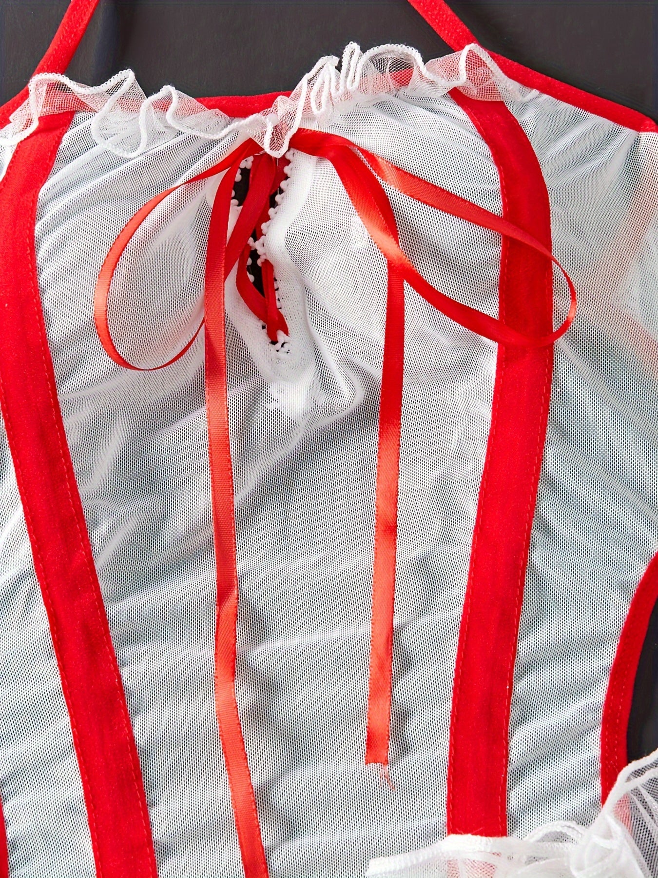 Women's Seductive Lace Lingerie Set with Hairband Bodysuit and Skirt