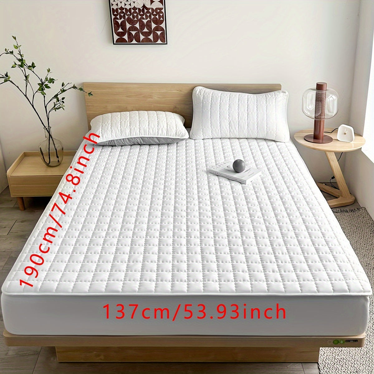 Light Gray Quilted Waterproof Fitted Sheet Breathable Polyester Deep Pockets Easy Care