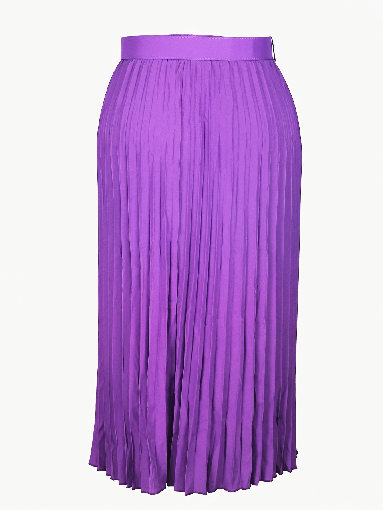 Plus-Size Elegant Midi Skirt With Belt Black Polyester Fashion