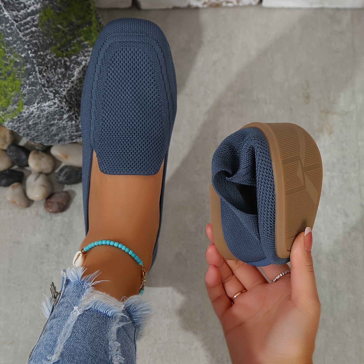 Women's Wide Fit Flat Shoes Breathable Square Toe Ankle Strap Casual Summer