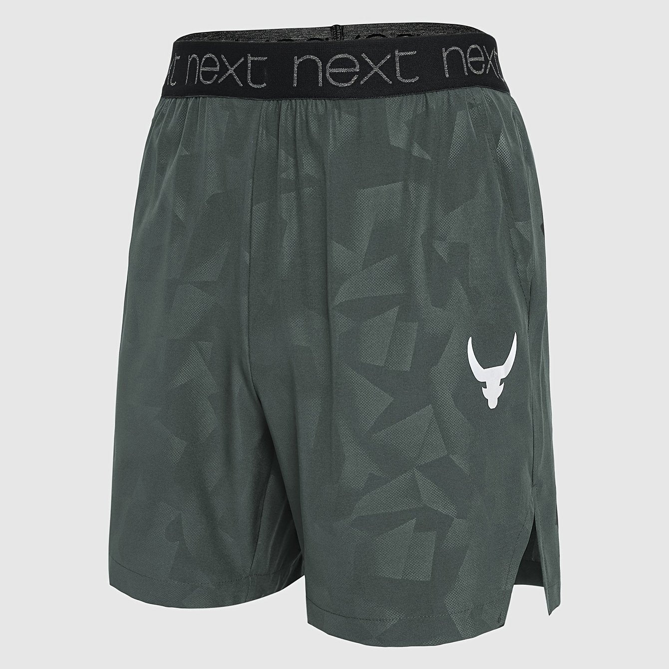 Men's Bull Skull Print Athletic Shorts Polyester Elastic Waist Pockets Quick-Dry Summer