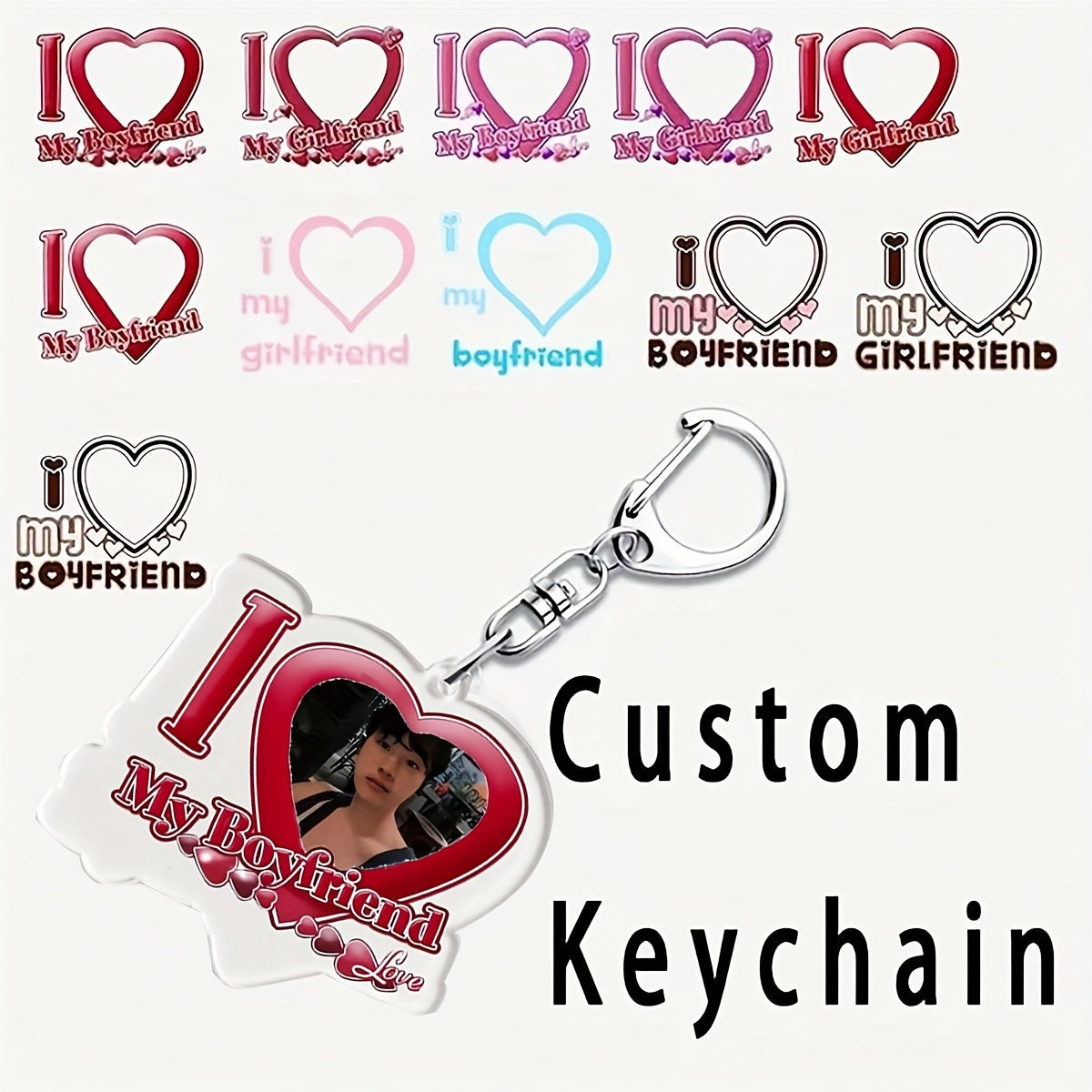 Personalized Acrylic Heart Keychain with UV Portrait and Alphabet Theme for Valentine's Day