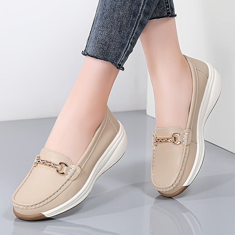 Women's Slip-On Loafers Synthetic with Metal Buckle Casual All Season Shoes