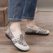 Women's Canvas Slip-On Sneakers with Geometric Pattern and Rubber Sole