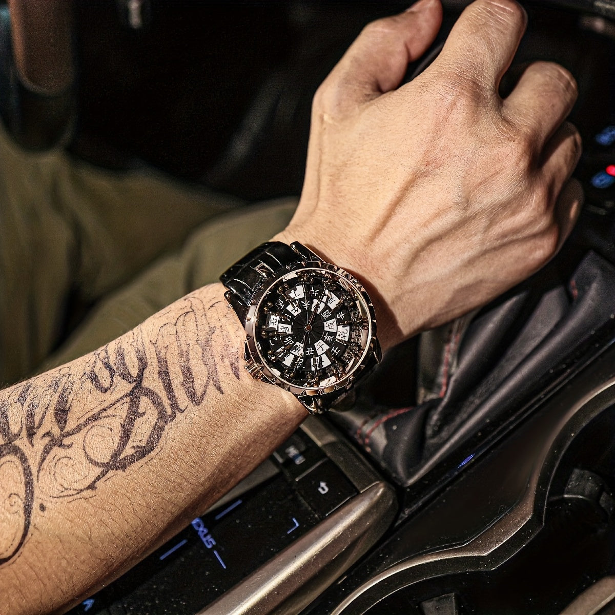 Erkaklar uchun zamonaviy vintage qora sun'iy charm belbog'i, kvarts soat bilan, tasodifiy talabalar uchun ideal.