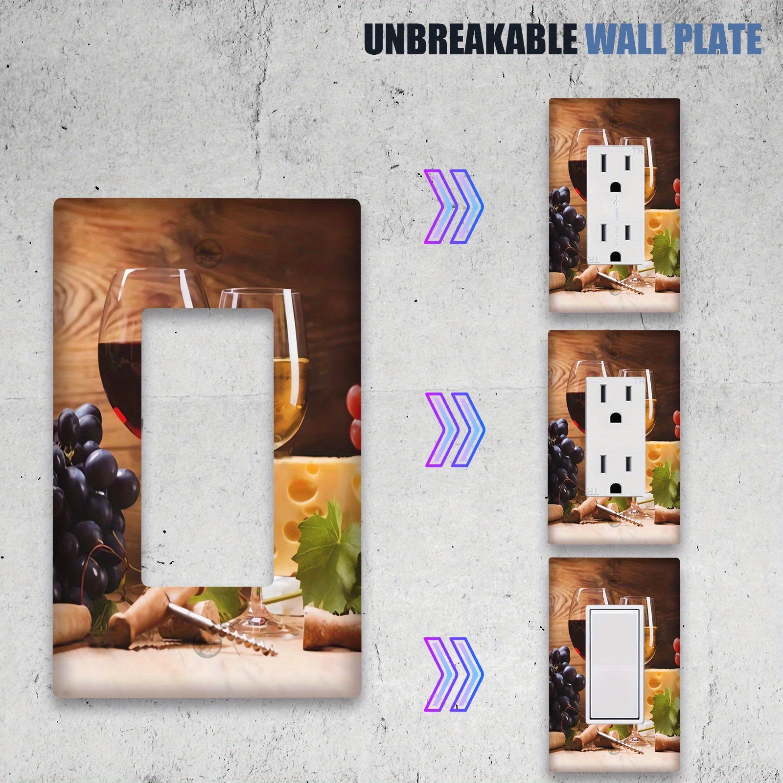 Wine and Cheese Light Switch Cover for Bathroom and Bedroom Easy Installation Battery-Free