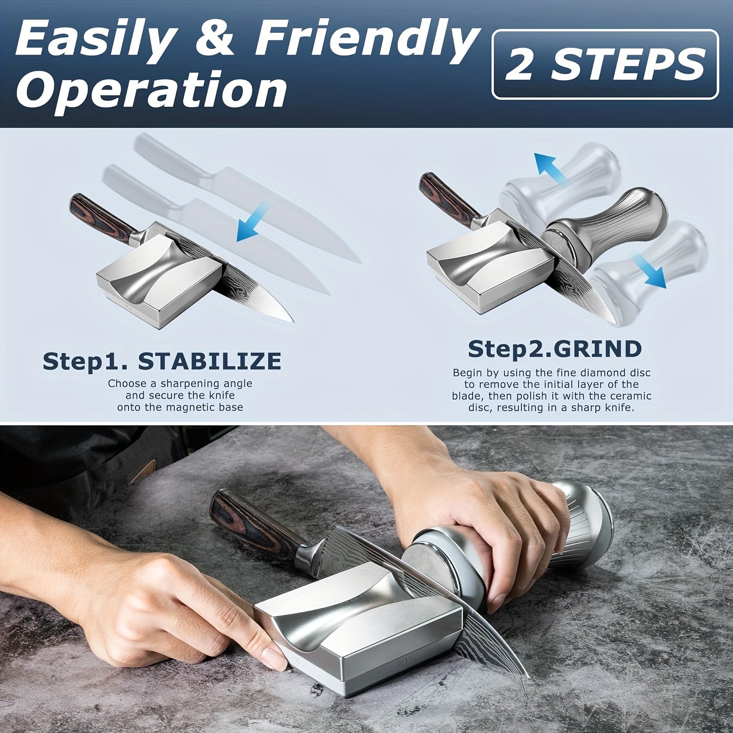 Rolling Knife Sharpener Kit with Diamond Discs for All Edges, Aluminum Body
