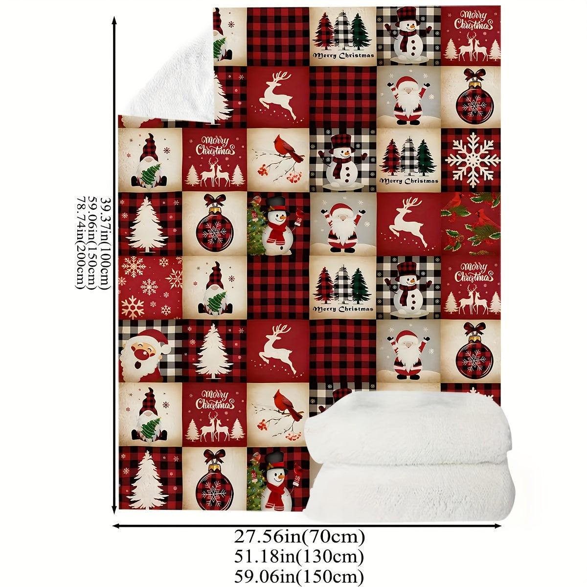 Cozy Christmas Flannel Throw Blanket for Couch Bed Office Travel Stylish Geometric Pattern