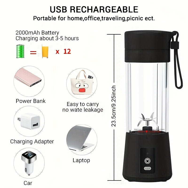 Portable USB Rechargeable Blender Personal Smoothie Maker 380ml Black Green