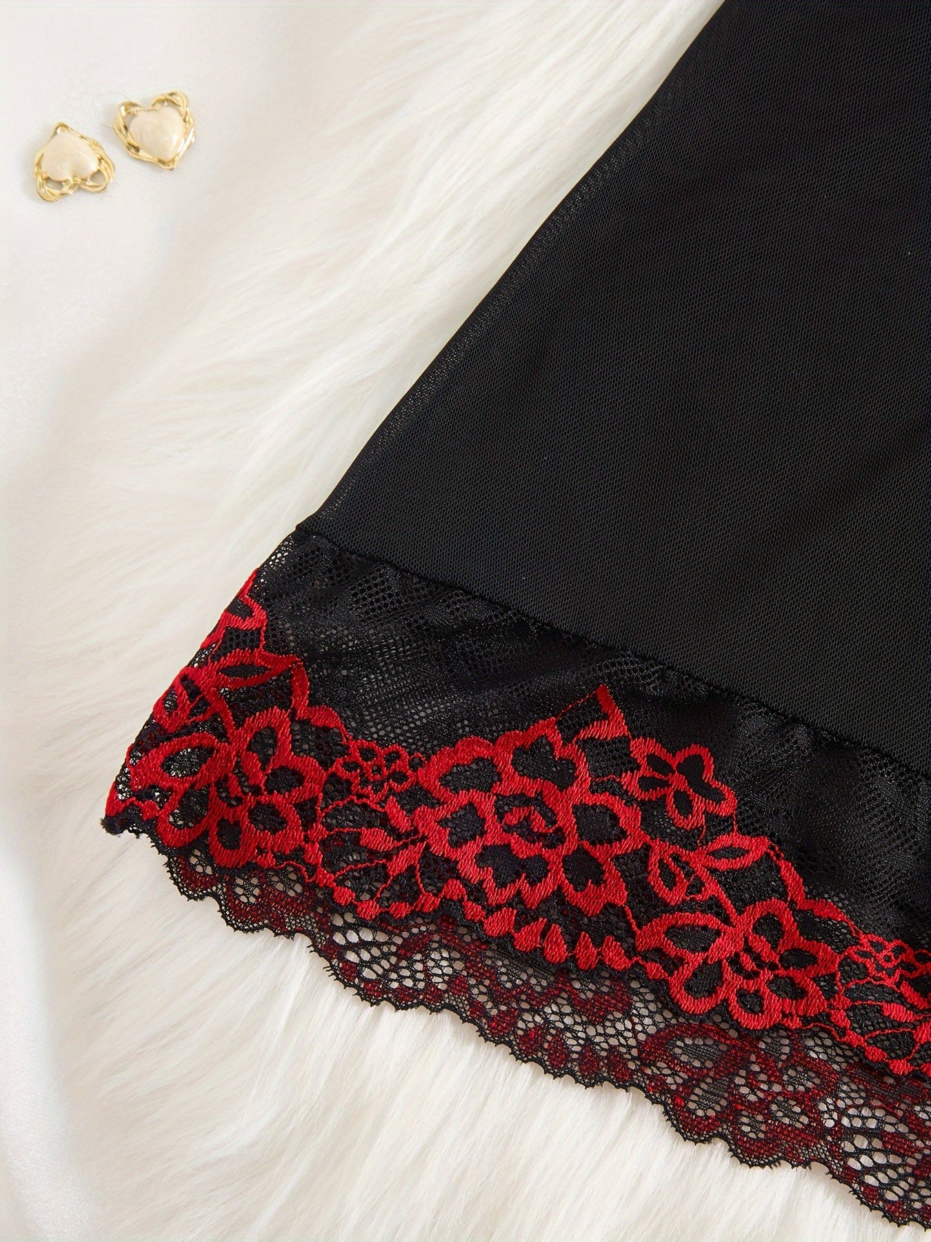 Women's Floral Lace Lingerie Set with V-Neck Backless Cami Dress and Thong