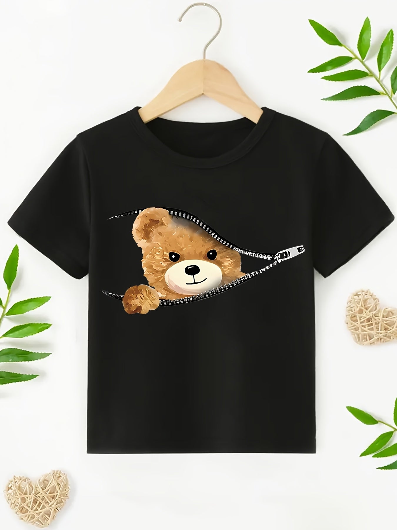 Kids Boys Summer Short Sleeve Bear Print T-Shirt Crew Neck Casual Top