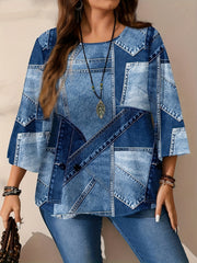 Katta o'lchamdagi ayollar uchun uzun ko'ylakli, dumaloq bo'yinli ko'ylak, bahor va kuz uchun