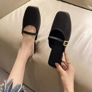Women Square Toe Mules with Adjustable Strap Soft Sole Slip-On Casual Shoes