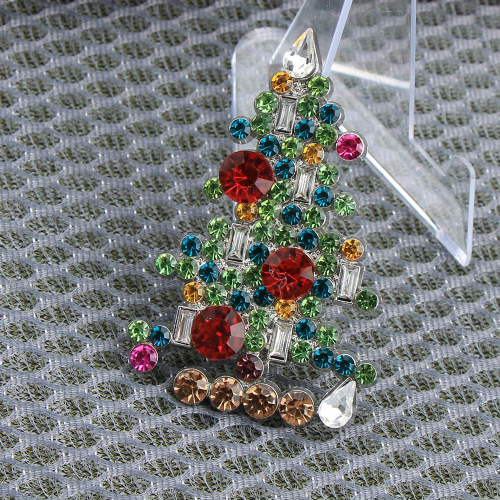 Vintage Rhinestone Enamel Christmas Tree Brooch for Women and Men