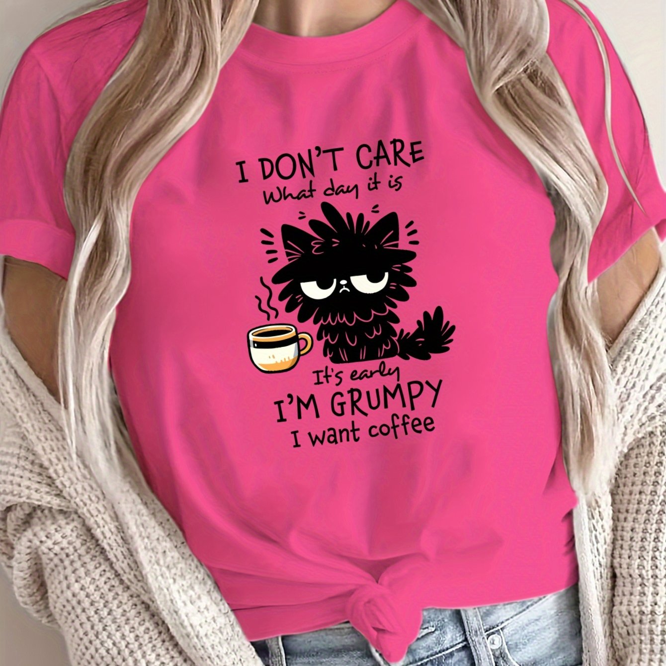 Women's Grumpy Coffee Graphic T-Shirt Soft Polyester Casual Short Sleeve