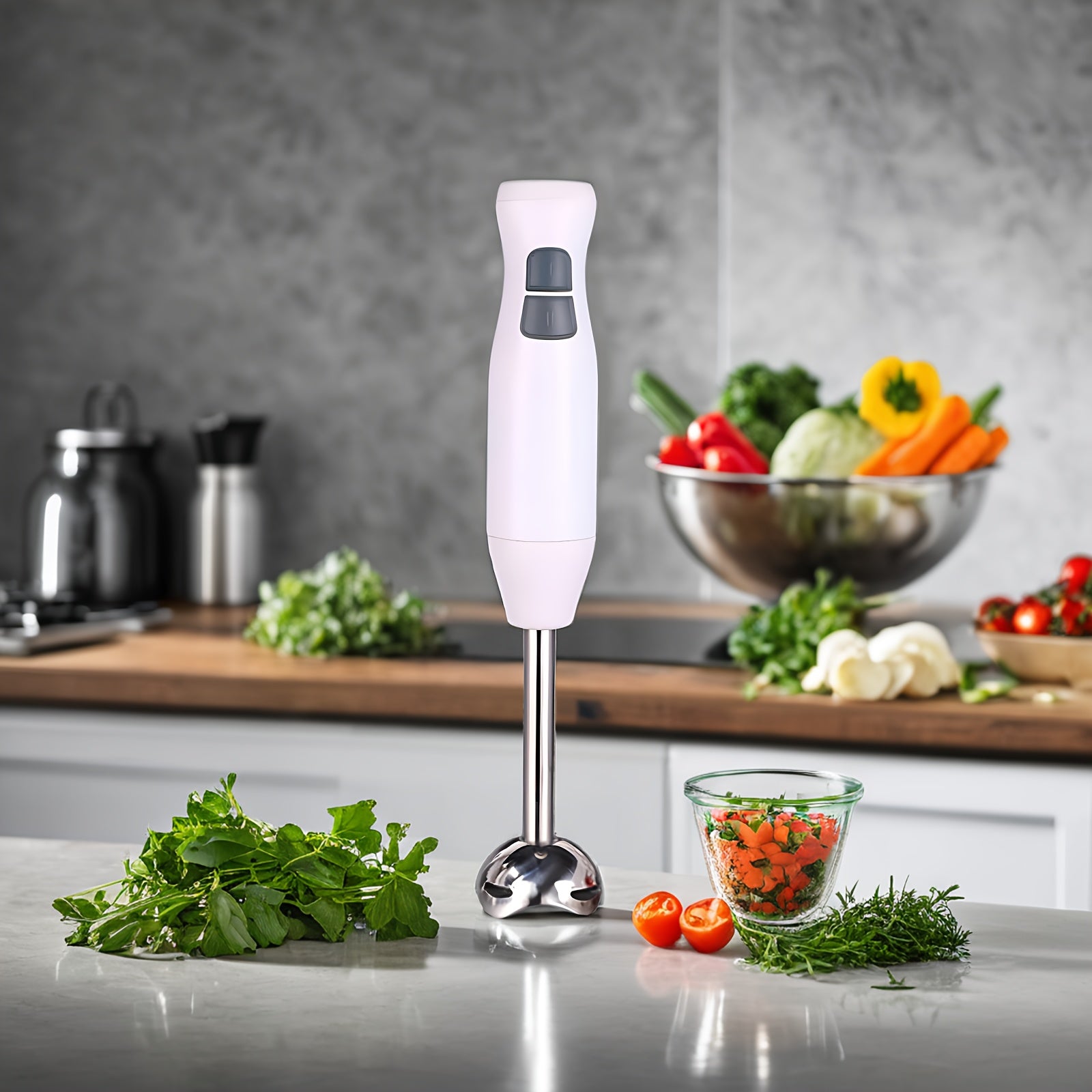 Electric Hand Blender Stainless Steel 2-Speed Immersion Stick for Purees Shakes Soups