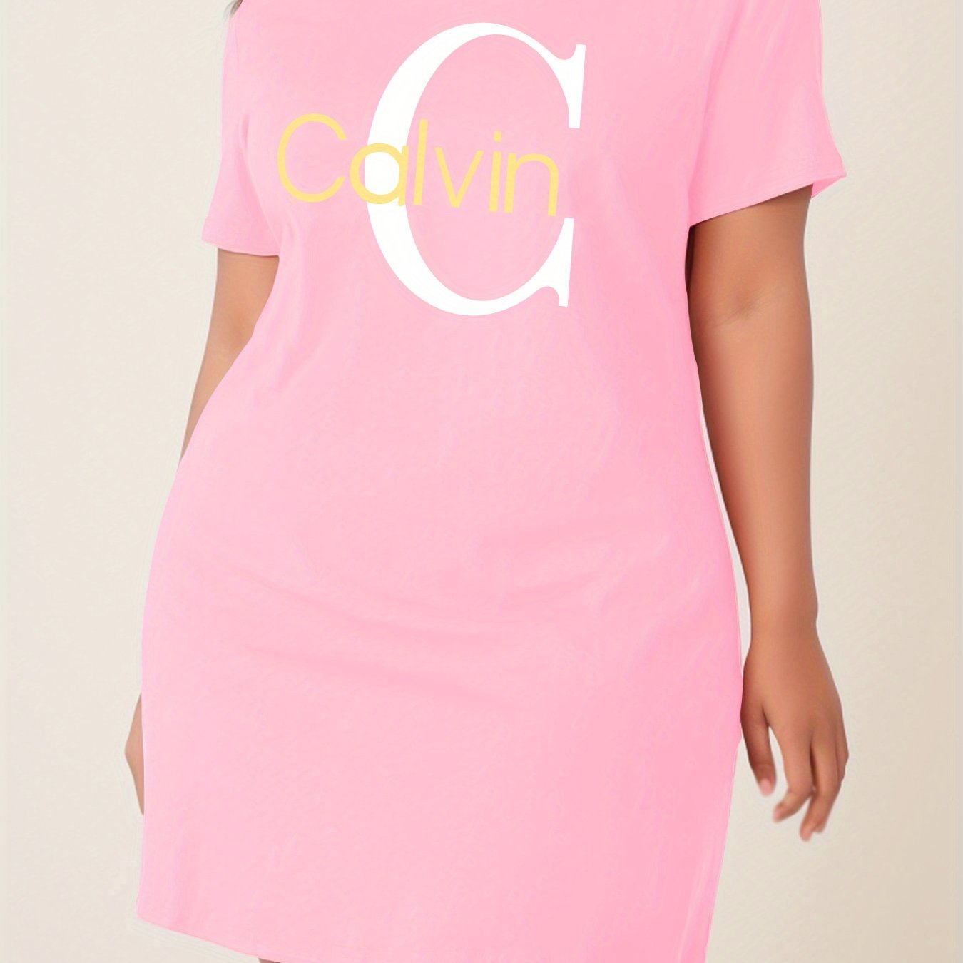 Women's Polyester T-Shirt Dress Breathable Slim Fit Summer Casual Yellow Lettering