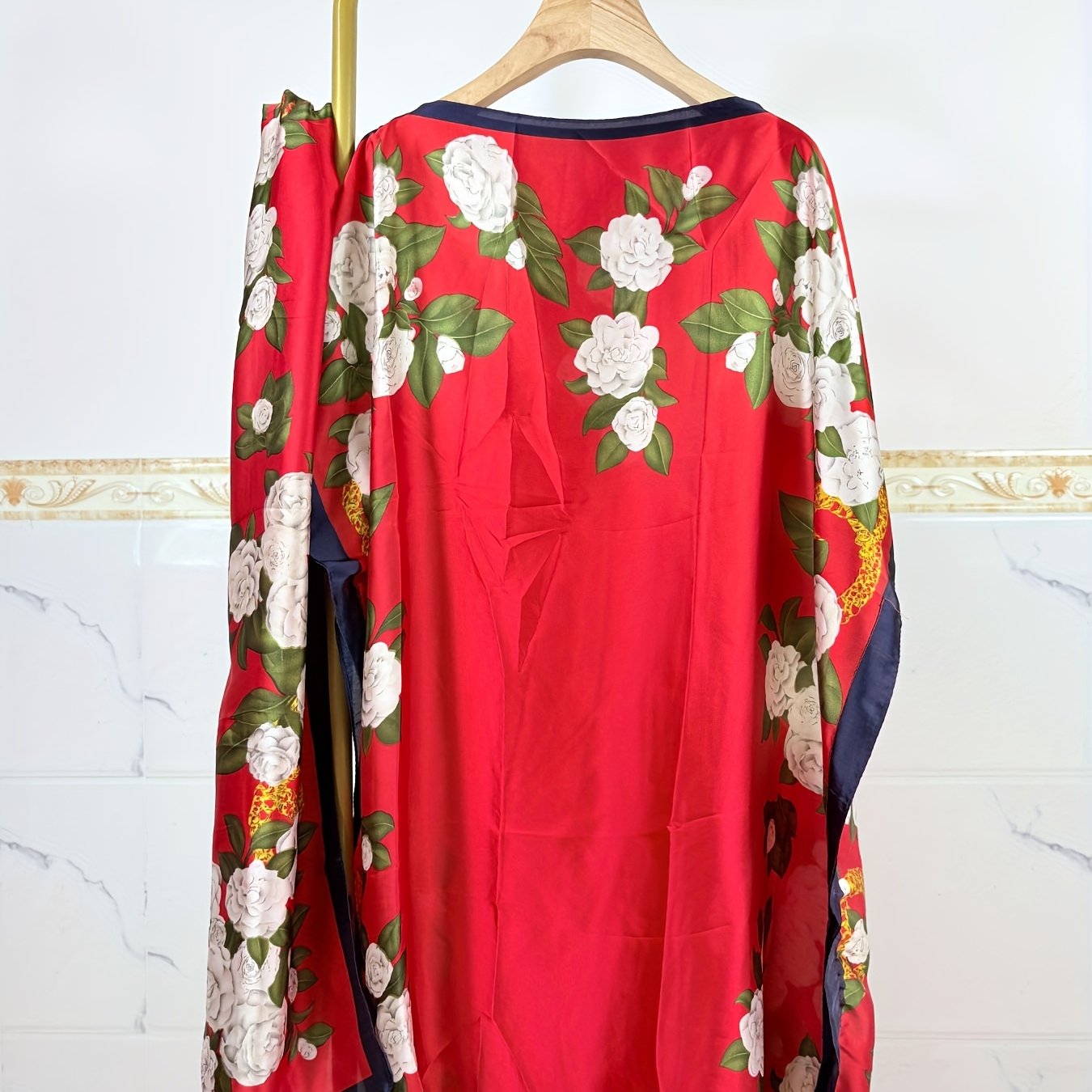 Plus Size Women Bohemian Floral Print Robe Summer Dress with Pockets